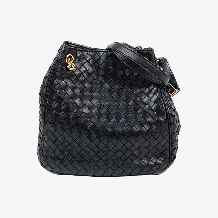 美品】BOTTEGA VENETA イントレチャートショルダーバッグ ブラック