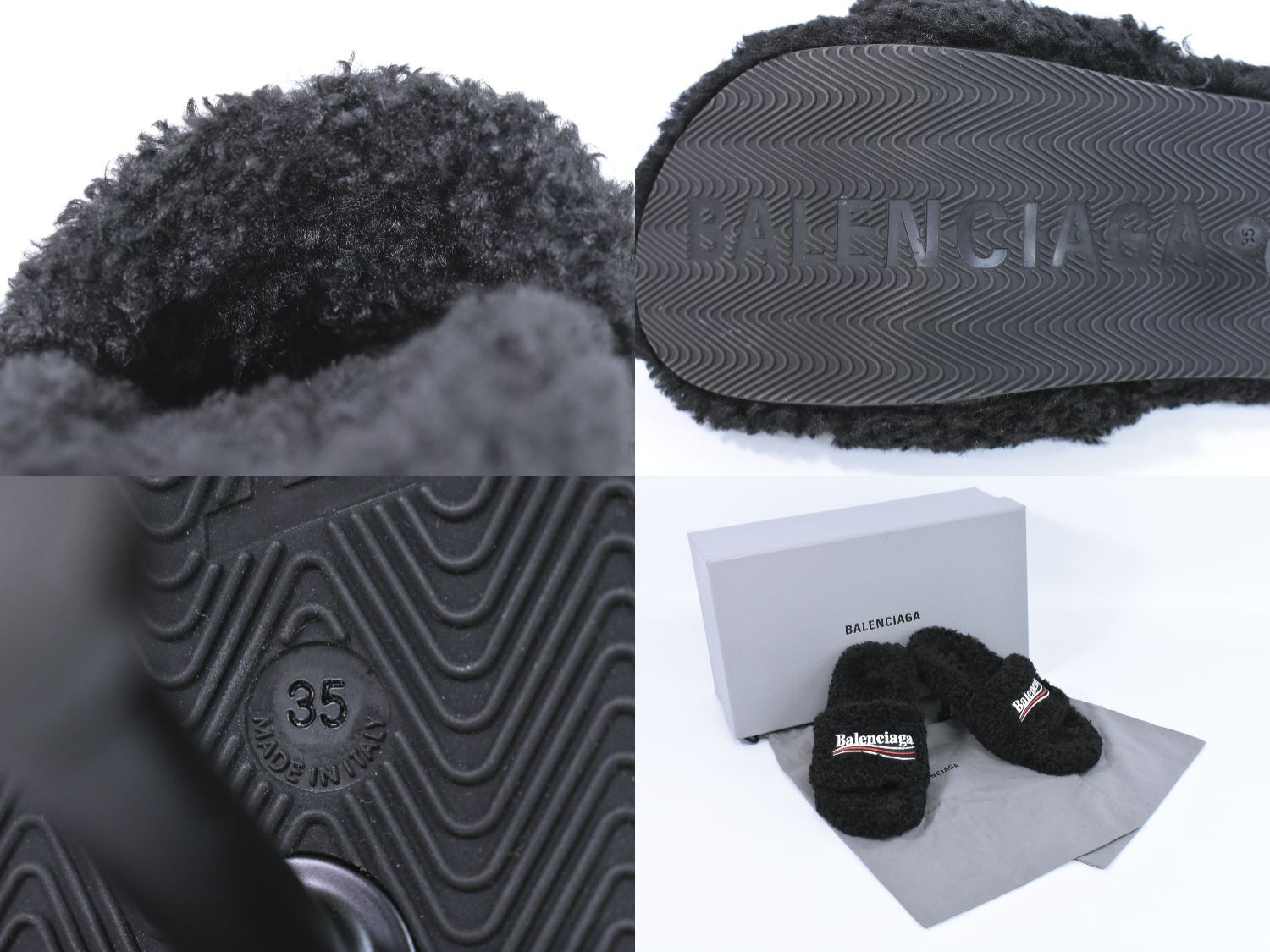 本物 バレンシアガ BALENCIAGA ロゴ サンダル ヒール 35 ボア