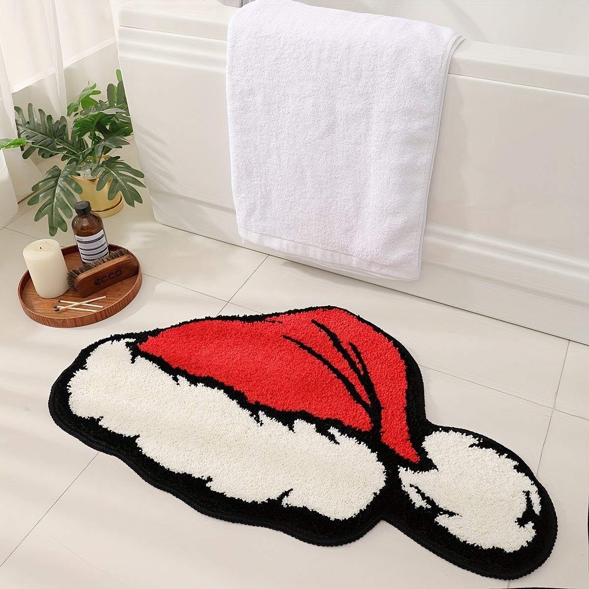 マット バスマット 玄関 ドア 屋外 屋内 吸水 滑り止め ラグ クリスマス サンタクロース レッド アクセント デコレーション