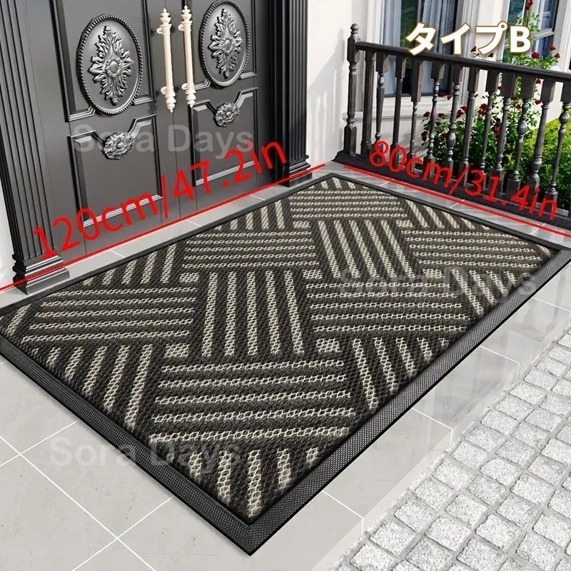 屋外ドアマット 玄関マット 幾何学模様 長方形 ラバー おしゃれ モダン インテリア 北欧 泥落とし 滑り止め 厚手 クッション性 エントランス 洗える 手洗い可 柄物 ブラック系 四角 スクエア ゴム ポリエステル PVC 80×120cm MARWIL-DEMENAGEMENTS_CH