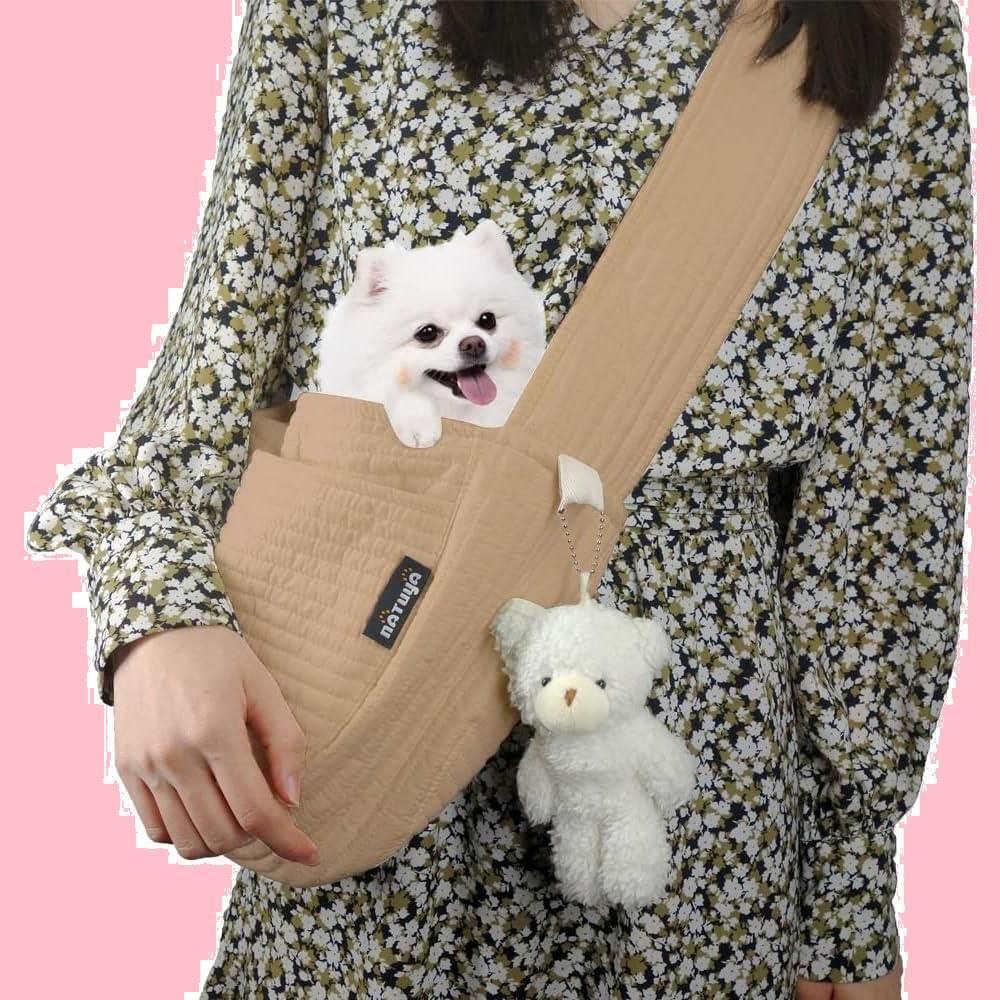 【新着商品】キャリーバッグ スリング スリング 抱っこ紐 抱っこ紐 通気性安全 猫用 ロープ付き 飛び出し防止 小型犬 旅行 バッグ 散歩 ペット 通院 災害避難用 犬 ペットバッグ ペットスリング キャンバス生地 NATUYA (カーキ)