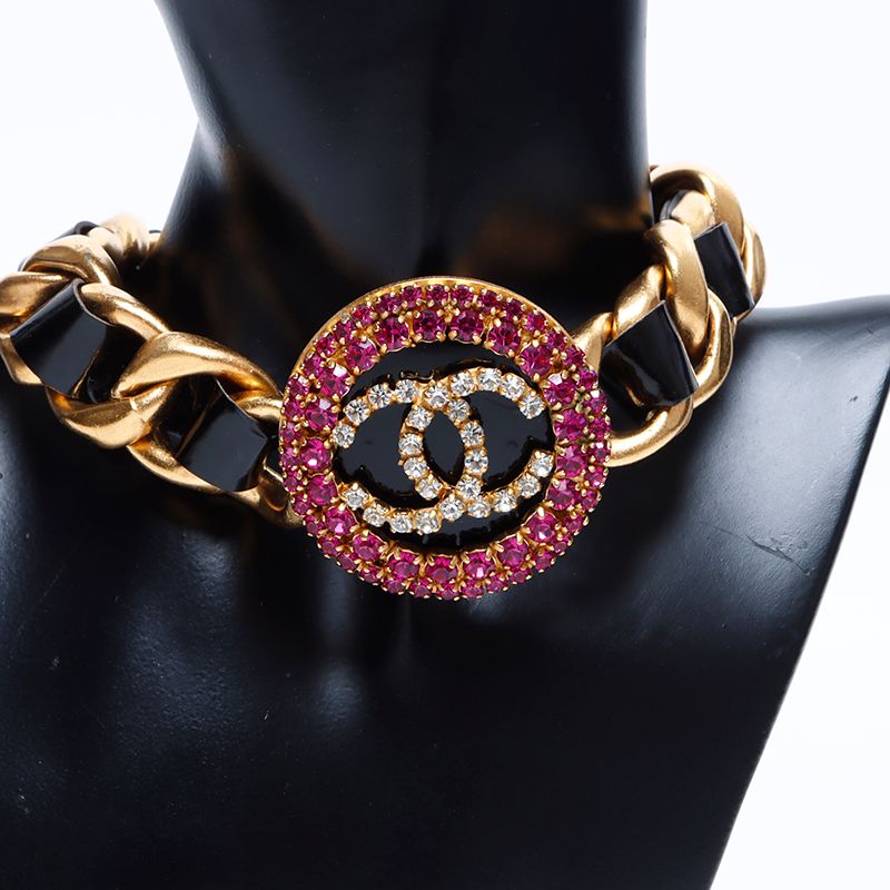 CHANEL シャネル チョーカー ココマーク ラインストーン レザー レア