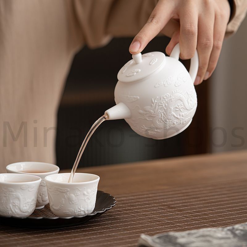 新品・未使用】 白磁 龍鳳茶壺 茶道具茶器 煎茶道具 美術品 工芸