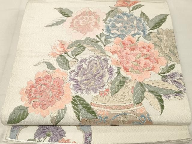 平和屋着物▽六通柄袋帯 明調静花文 金糸 正絹 逸品 CAAV5564yk