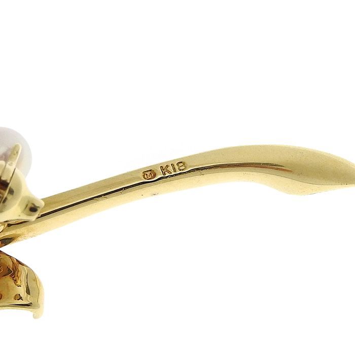 MIKIMOTO ミキモト リーフ モチーフ パール ブローチ K18YG 750