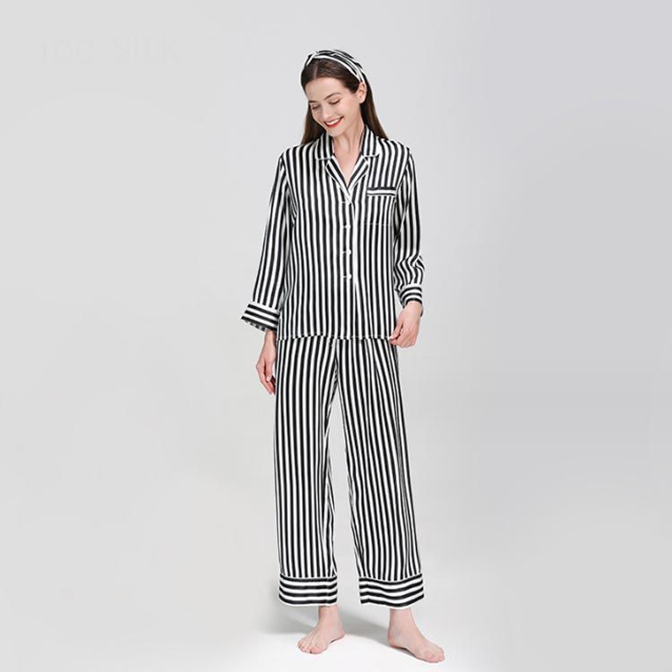 【wshop 】シルク100％ レトロ風 シルク100％ 保湿 ストライプ 絹 前開き テーラー襟 パジャマ 上下セット ナイトウェア 可愛い シンプル 肌荒れ 長袖 ルームウェア 2点セット ゆったり 美肌 部屋着 敏感肌 長ズボン 母の日 プレゼント 春 夏 秋 シルク100％ レトロ風 シルク100％ 保湿 ストライプ 絹 前開き