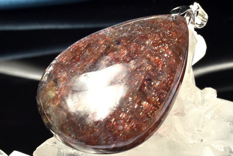 １点物 シルバー925 ブラッドショット内包 アイオライトサンストーン 41x29mm ドロップ ペンダントトップ パワーストーン 天然石 _PC6512