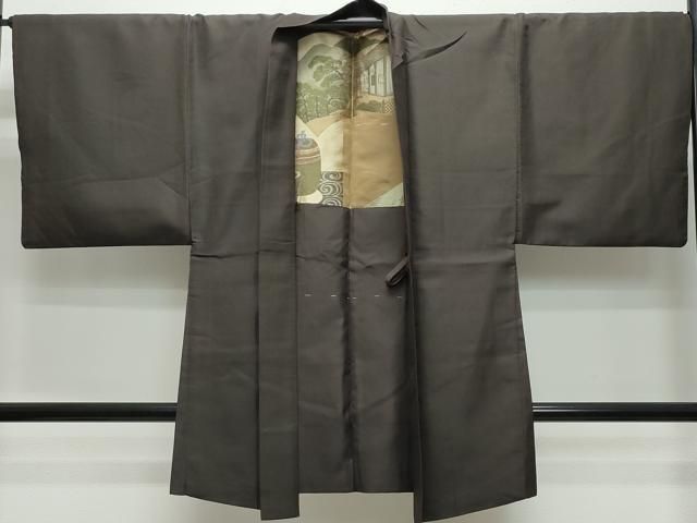 平和屋着物○男性 紬 薄墨色 正絹 逸品 AAAV9175np