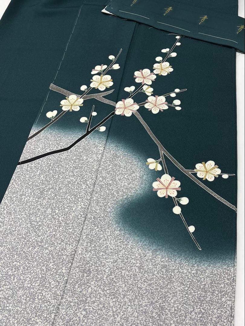 松井青々 京友禅 付け下げ 落款入 金彩 たたき染 紋意匠 正絹 躾糸付き