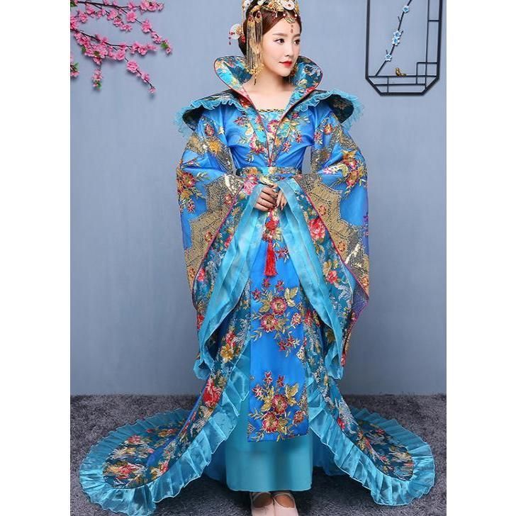 特売品期間限定。 高品質 文化祭 4色 漢唐時代中国風ウエディングドレス 中国古代宮廷衣装 振袖プリーツ引き裾ロング唐装漢服 スパンコール刺繍 な古典舞台衣装 BJ1003ML03 ハロウィン 絶対にあなたの一番選択！