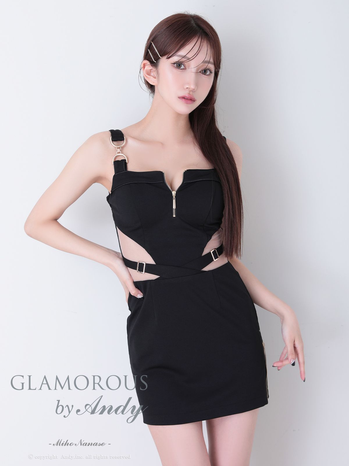 Mブラック OF05 GMS-V891-B-2509 Andy GLAMOROUS アンディグラマラス 2way 袖付き ノースリーブ バストジップ カットアウト シアー タイト ミニドレス キャバドレス USTAUSTRALIA_COM_AU