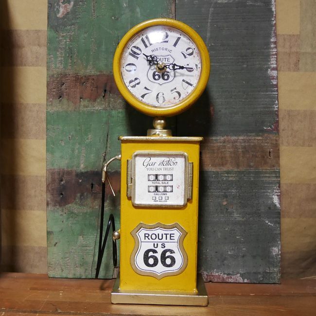 HOT，正規品 ガスポンプ テーブルクロック ルート66 置時計 YELLOW ROUTE66 置時計