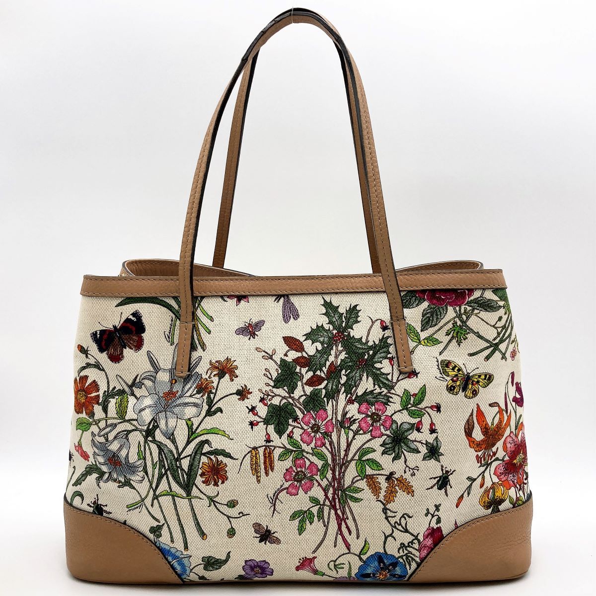 GUCCI グッチ フローラ トートバッグ ショルダーバッグ 肩掛け バッグ ベージュ 花柄 キャンバス×レザー レディース 358470 USED  中古