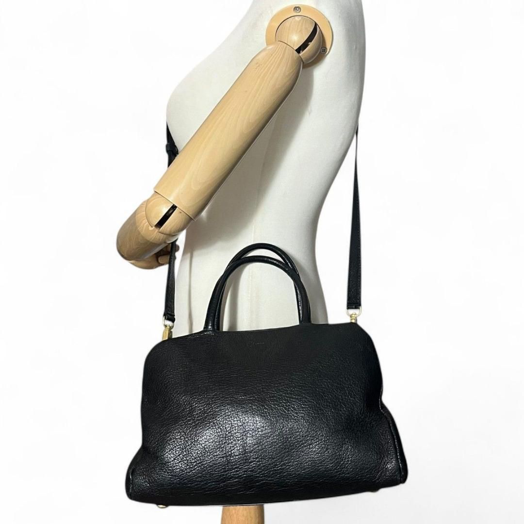 美品❀モノノグ　ガマ口　レザー　2way 黒 レザーショルダーハンドバッグ 美品 mononogu モノノグ 2way ショルダーバッグ ミニボストン がま口
