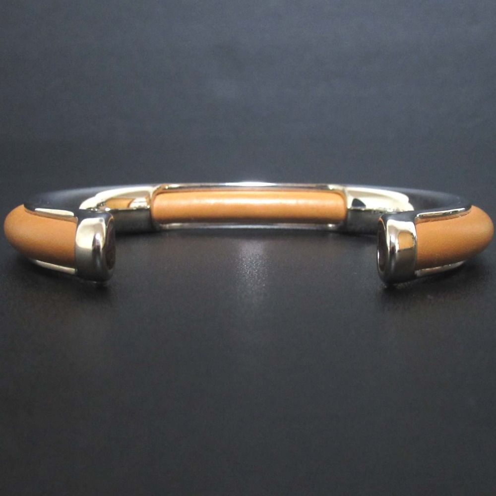 良品 HERMES エルメス レザー×ステンレス バングル ブレスレット