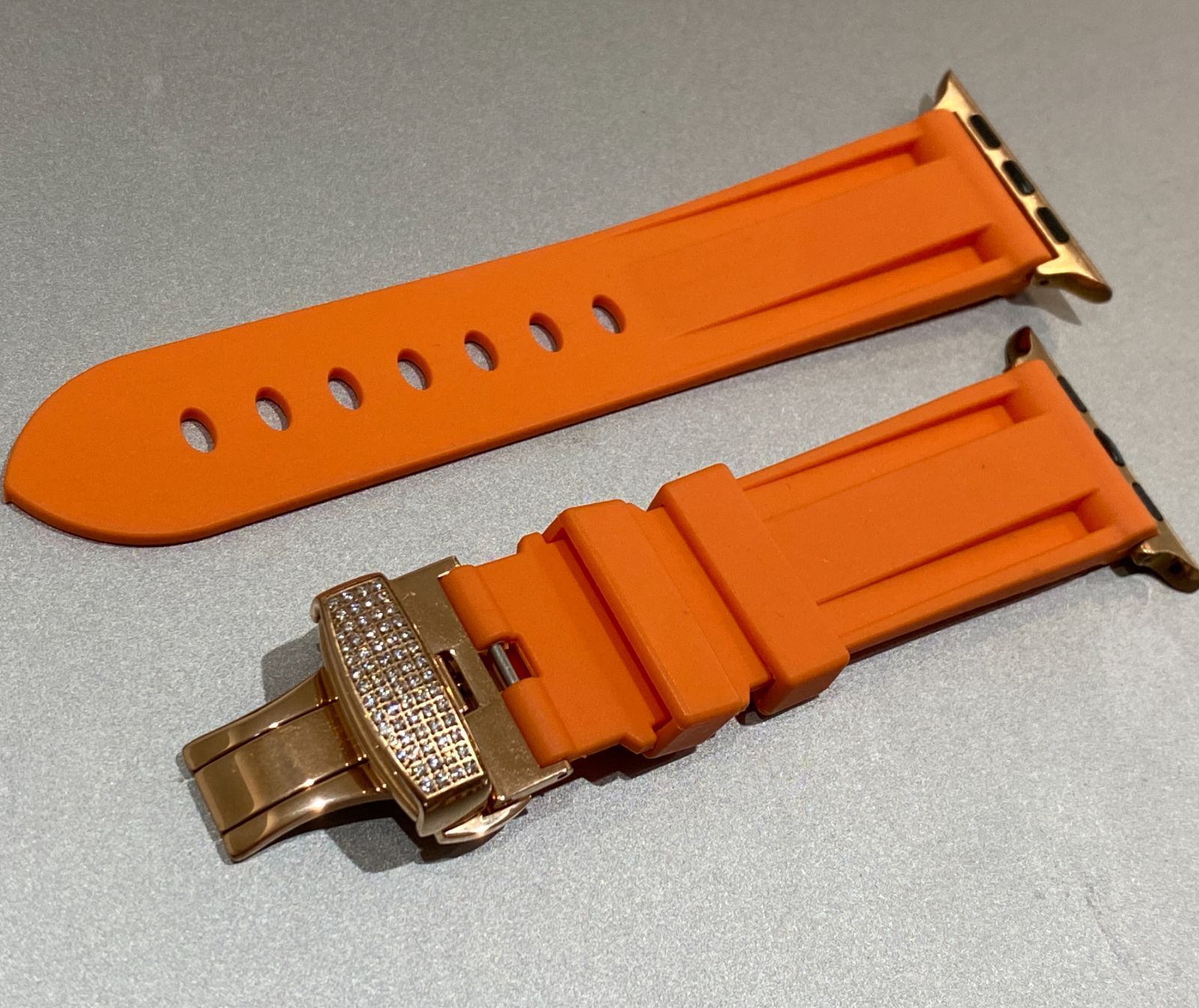 オレンジ＋ローズアップルウォッチバンド ラバーベルト Apple Watch 　キラキラ ジルコニア 4 5 6 7 8 se メンズ レディース 38mm 40mm 41mm 42mm 44mm 45mm 49mm ウルトラ ultra