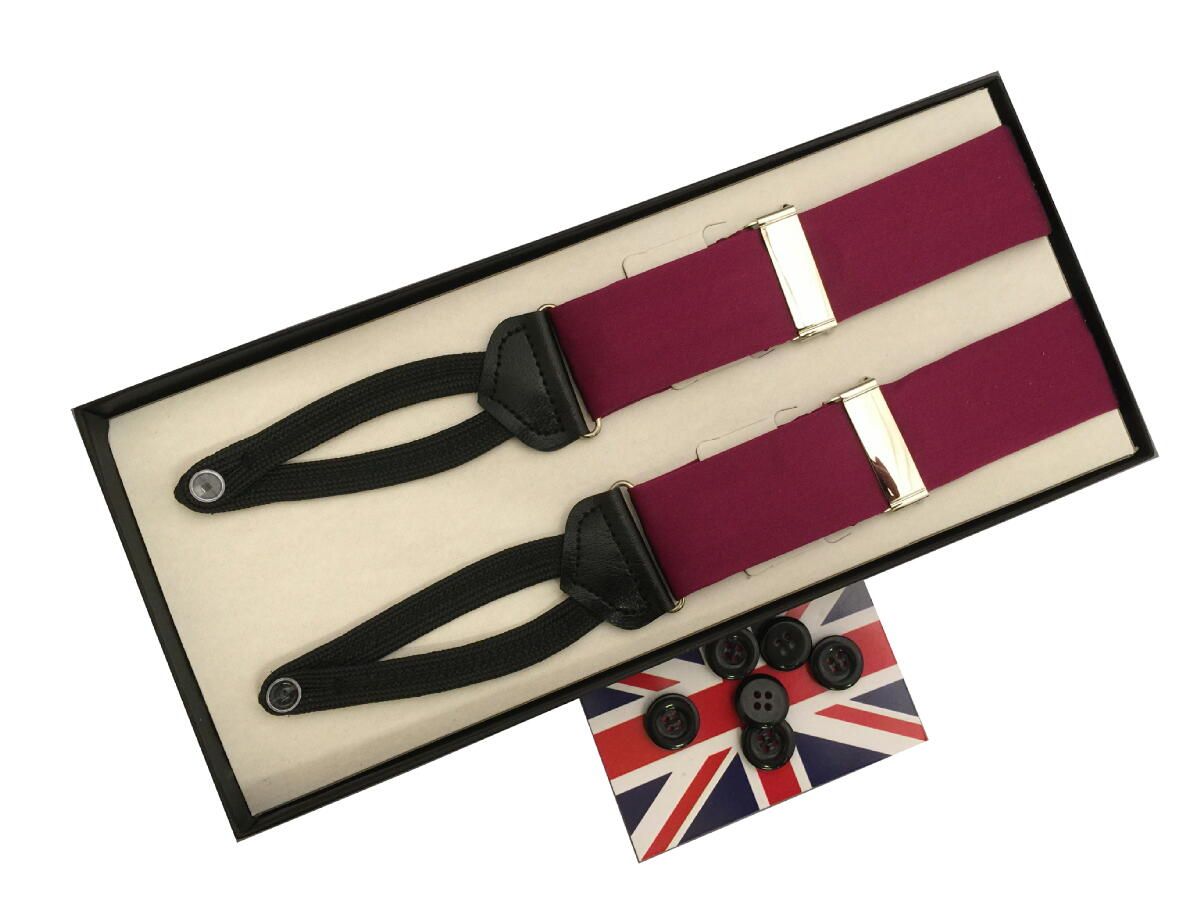 サスペンダー メンズ 紳士 英国製 Y型 Yバック高級シルクサテンブレイシーズブレードエンド Wine  SL B198