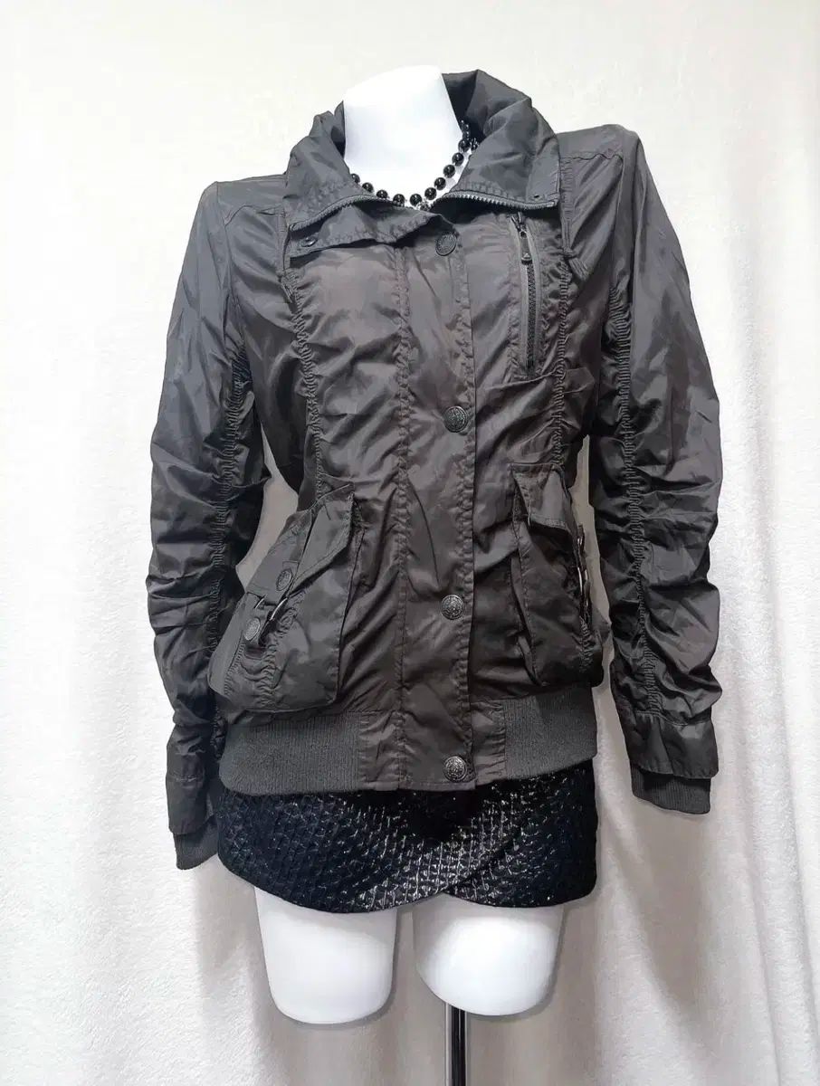 Y2K ワ투ケ ゴスパンク グランジ シャーリング MA-1ジャケット ウィンドブレーカー ジャケット 姉ギャル ピンター