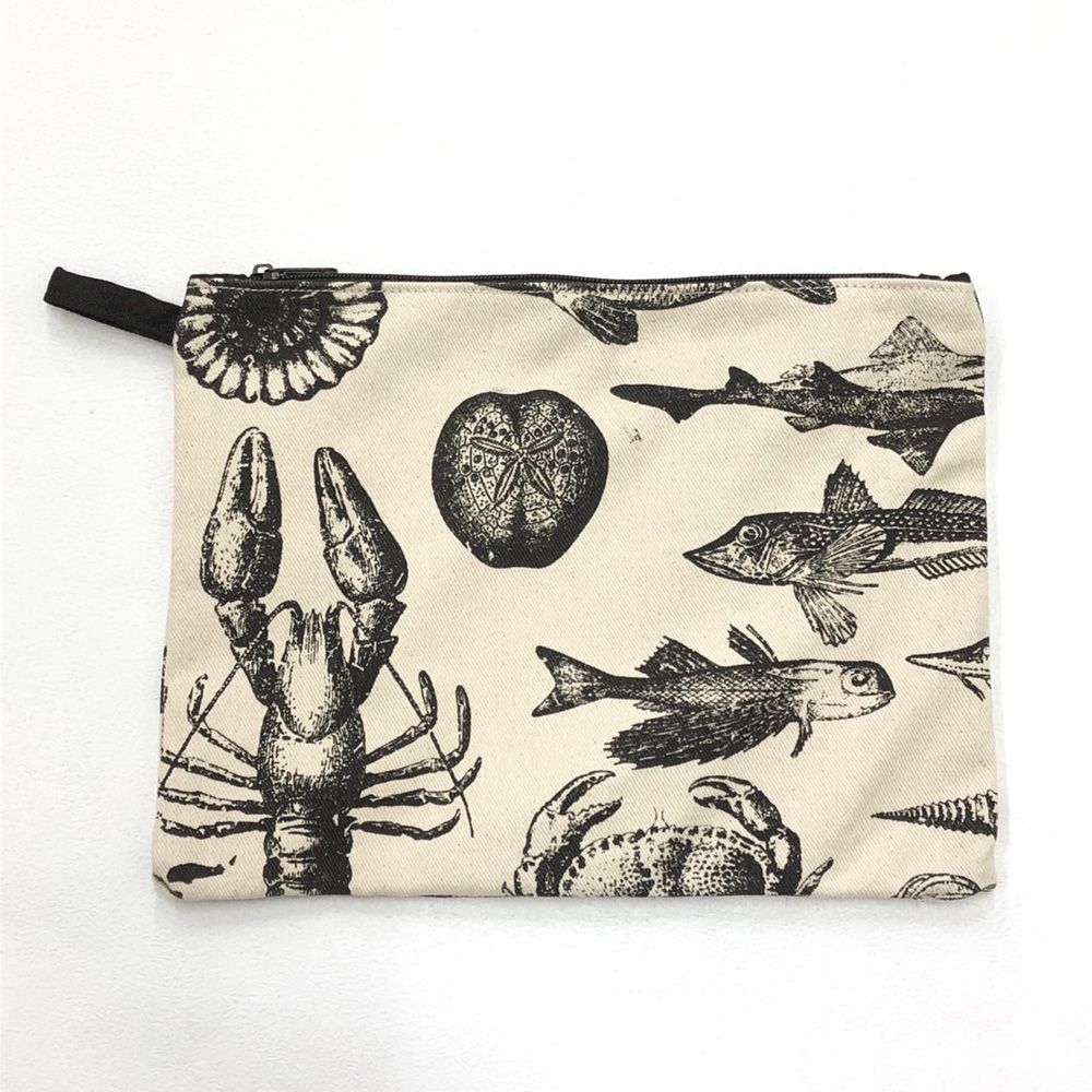 【新品】海洋生物柄 キャンバス クラッチバッグ 生成り