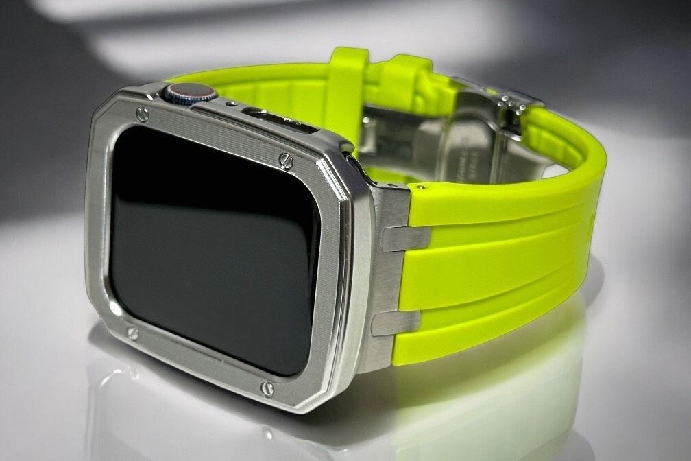 ライムグリーンシルバー アップルウォッチバンド ラバーベルト Apple Watch保護カバー 艶消しケース メンズ レディース 44mm45mm49mm ウルトラ ultra ultra2 se