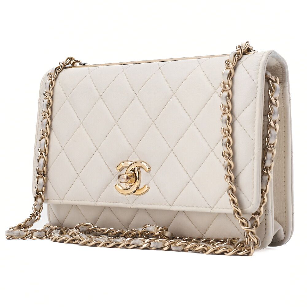 CHANEL シャネル チェーンウォレット トレンドCC マトラッセ ラムスキン 白 ゴールド金具 レディースバッグ ブランド