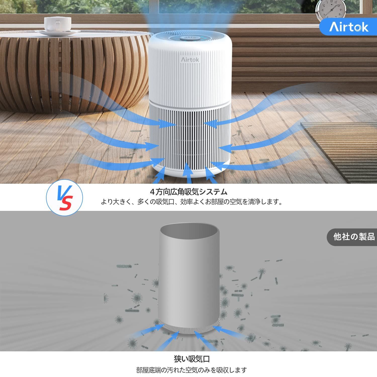 エアトック 空気清浄機 小型 卓上 20畳 4重除菌 空気 清浄 機,タバコ