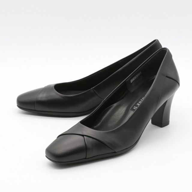 NINE DI NINE 0278 ナインディナイン パンプス 21.5cm〜24.5cm EEE ブラック レディース ヒール 外反母趾 本革 国産