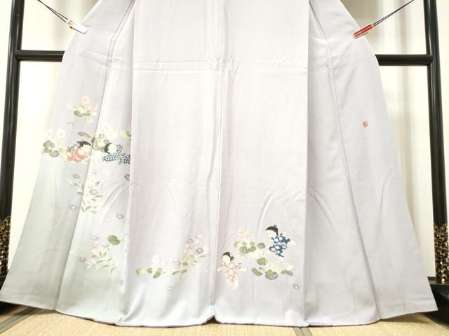 平和屋着物○十日町友禅作家 関口遼一 訪問着 童子遊び草花文 たたき