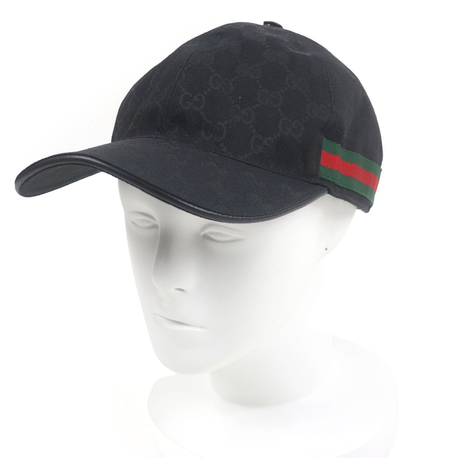 □GUCCI グッチ 200035 GGキャンバス ウェブライン ベースボールキャップ 帽子 ブラック XL|60cm イタリア製 メンズ レディース