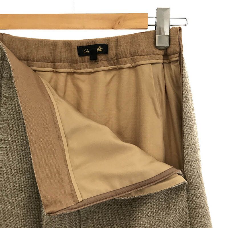 DRAWER ドゥロワー ウールシルクフロントタックプリーツフリンジスカート 美品】 Drawer / ドゥロワー | ウール シルク フロント タック