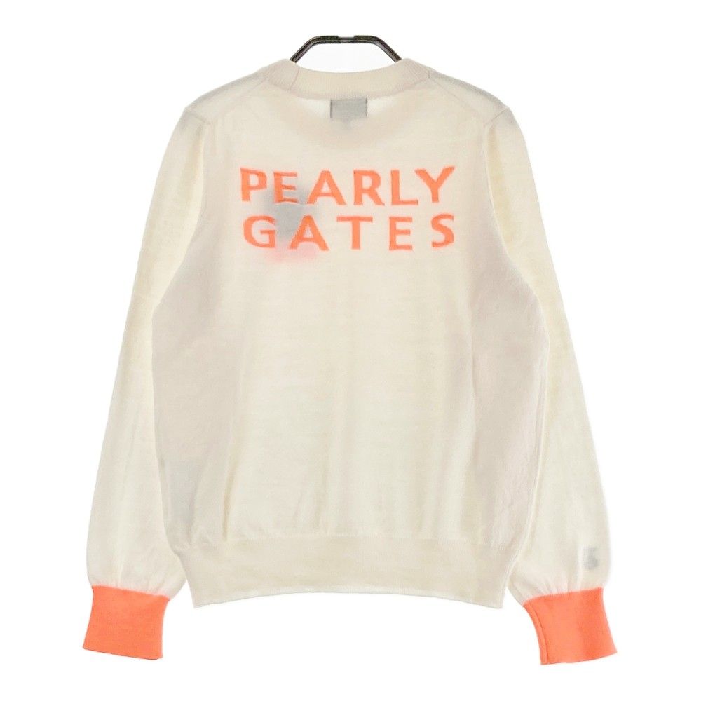 サイズ：1 PEARLY GATES パーリーゲイツ  ウール ニットセーター ロゴ  ホワイト系 [240101376566] ゴルフウェア レディース ストスト サイズ：1 PEARLY GATES パーリーゲイツ ウール ニットセーター