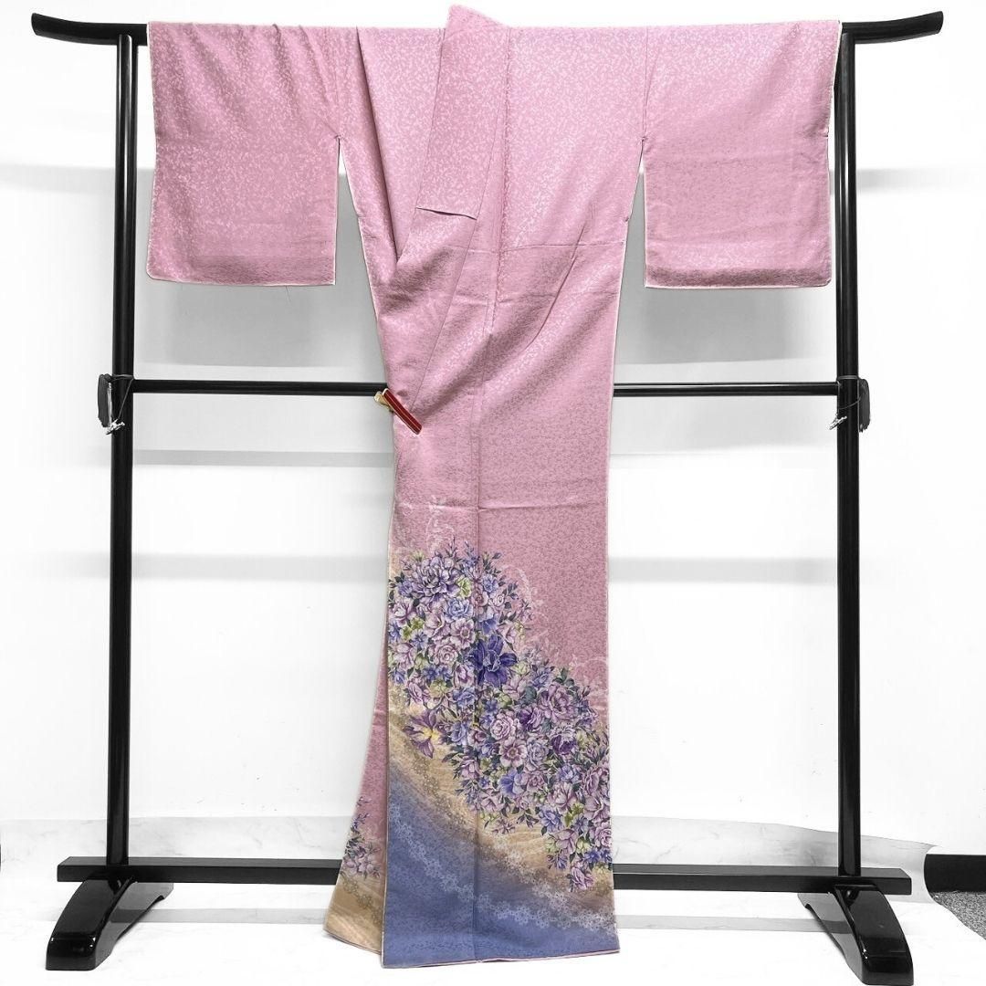 銀通し　刺繍　金彩　牡丹　百合　レース　色留袖　着物　015a p 銀通し刺繍金彩牡丹百合レース色留袖着物015a p