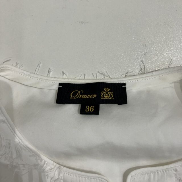 ドゥロワー Drawer カットソー フリンジ ハーフジップ 長袖 白  