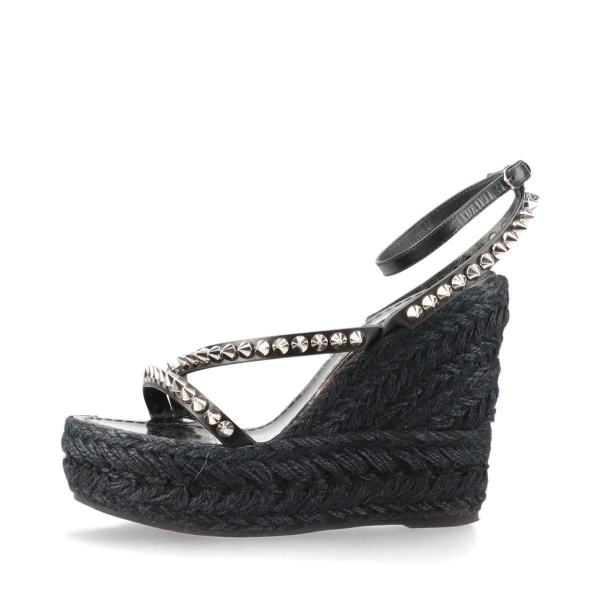 Christian Louboutin クリスチャンルブタン ZEPPA スパイクスタッズ レザー ウェッジソール サンダル レディース 34 ブラック スペイン製