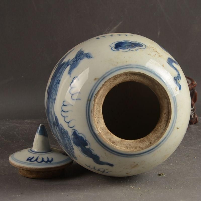 青花獅子冬瓜壇 景徳鎮 陶磁器 現代工芸品 美術品 装飾品 置物