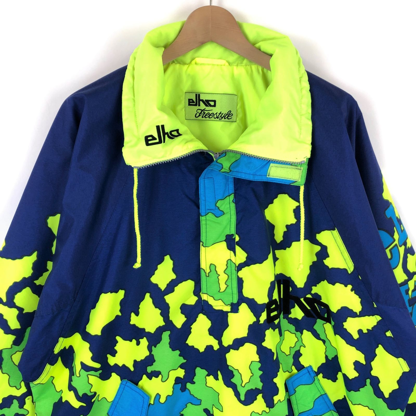 古着】ELHO アノラック ナイロン ネオンカラー ネイビー メンズXL 