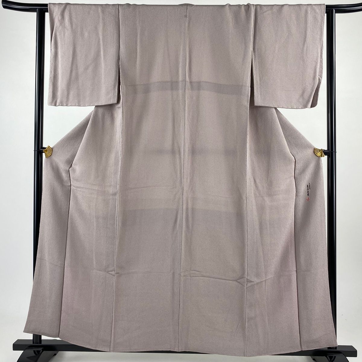 色無地 身丈159cm 裄丈63cm S 袷 やまと 落款 地紋 灰紫 正絹 秀品 一つ紋