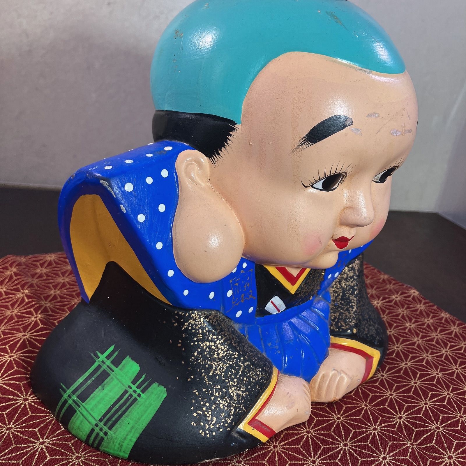 福助 置物 貯金箱 縁起物 陶器 骨董品 アンティーク レトロ よーいドン