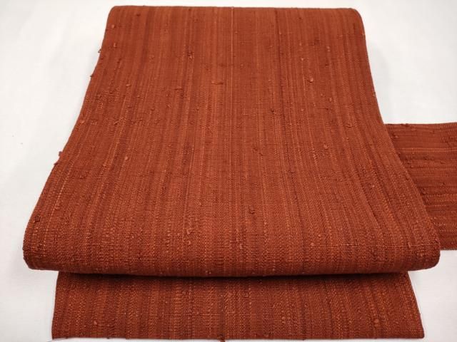 平和屋本店□極上 浦野理一 経節紬 九寸名古屋帯 色無地 赤錆色 逸品  