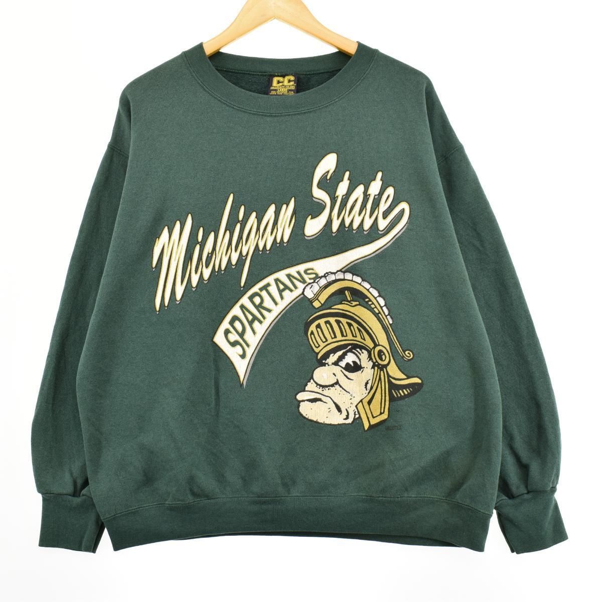 ミシガン州立大学ジャケット　SとSTATEの刺繍ロゴ入り　LLサイズ　ＵＳＡ古着 90s ミシガン州立大学 スパルタンズ 刺繍 レザー ブルゾン
