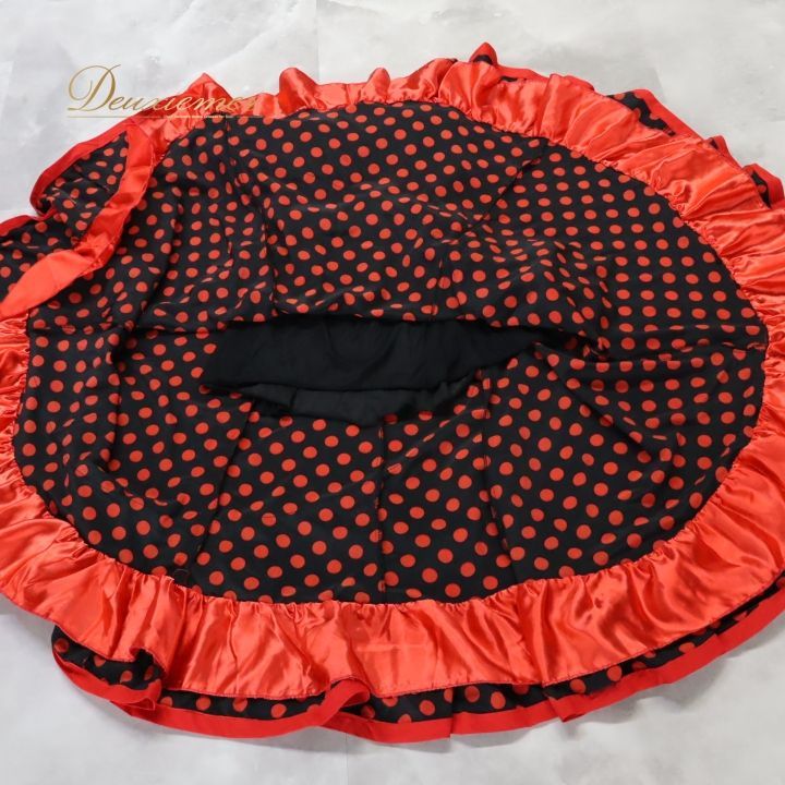 フラメンコ 衣装 ワンピース ドレス 黒 赤 水玉 ドット ボランテ