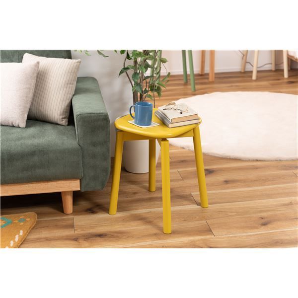 スツール 約幅34.8×奥行34.8×高さ45cm イエロー 木製 天然木 腰掛け椅子 置台 インテリア家具 リビング家具