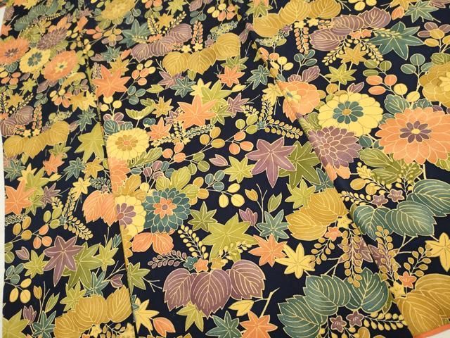 平和屋着物▽上質な小紋 単衣 流水草花文 暈し染め 正絹