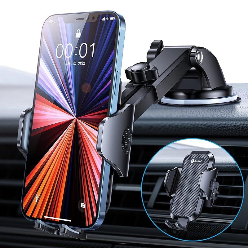 【2024年進化】Andobil スマホホルダー 車 スマホスタンド 車 【安定性アップ】車載ホルダー 2in1 粘着ゲル吸盤＆送風口兼用 全車種対応 すまほほるだー 車 手帳型ケース対応 片手操作 携帯ホル
