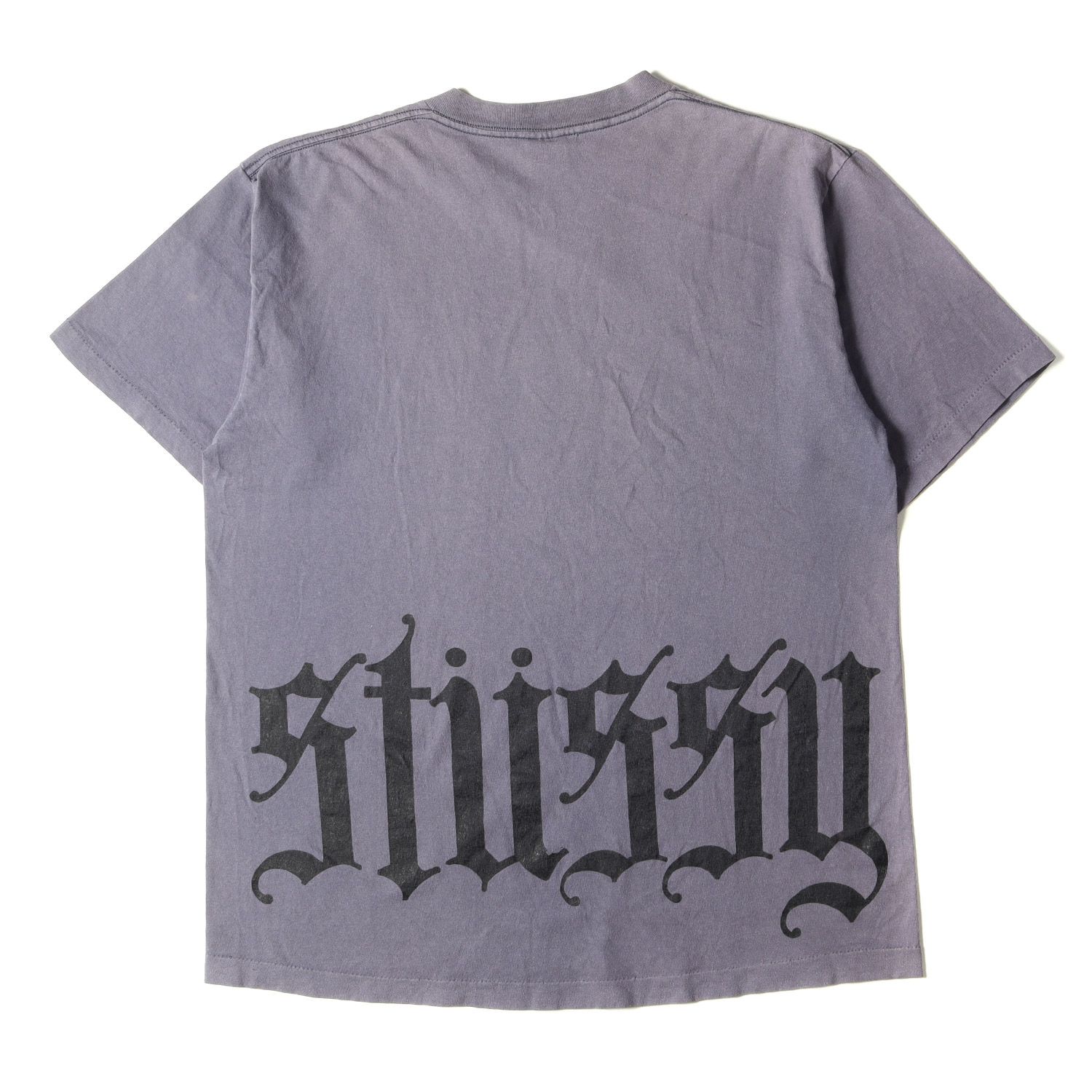 STUSSY ステューシー Tシャツ サイズ:XL 80s OLD STUSSY オールドステューシー 黒タグ オールドイングリッシュロゴ  クルーネック 半袖 Tシャツ USA製 ネイビー系 紺 トップス カットソー 80年代 古着 ヴィンテージ ブランド