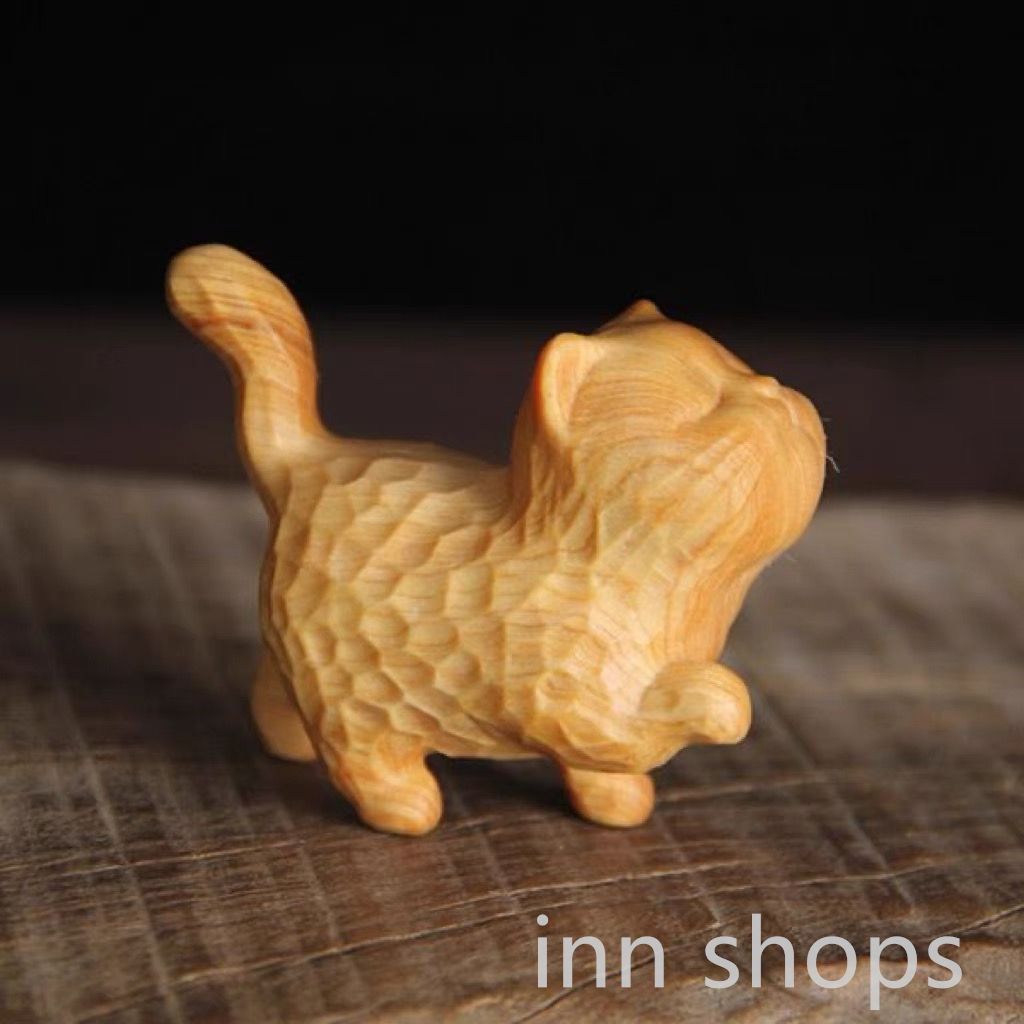 【新品未使用】猫の置物 小さなかわいい木製の猫、手彫りの木製招き猫、愛らしい手作りの 3D 木製猫の彫刻、完璧な机の装飾と猫愛好家へのギフト 置物 白檀 木製 アンティーク 机 装飾 幸