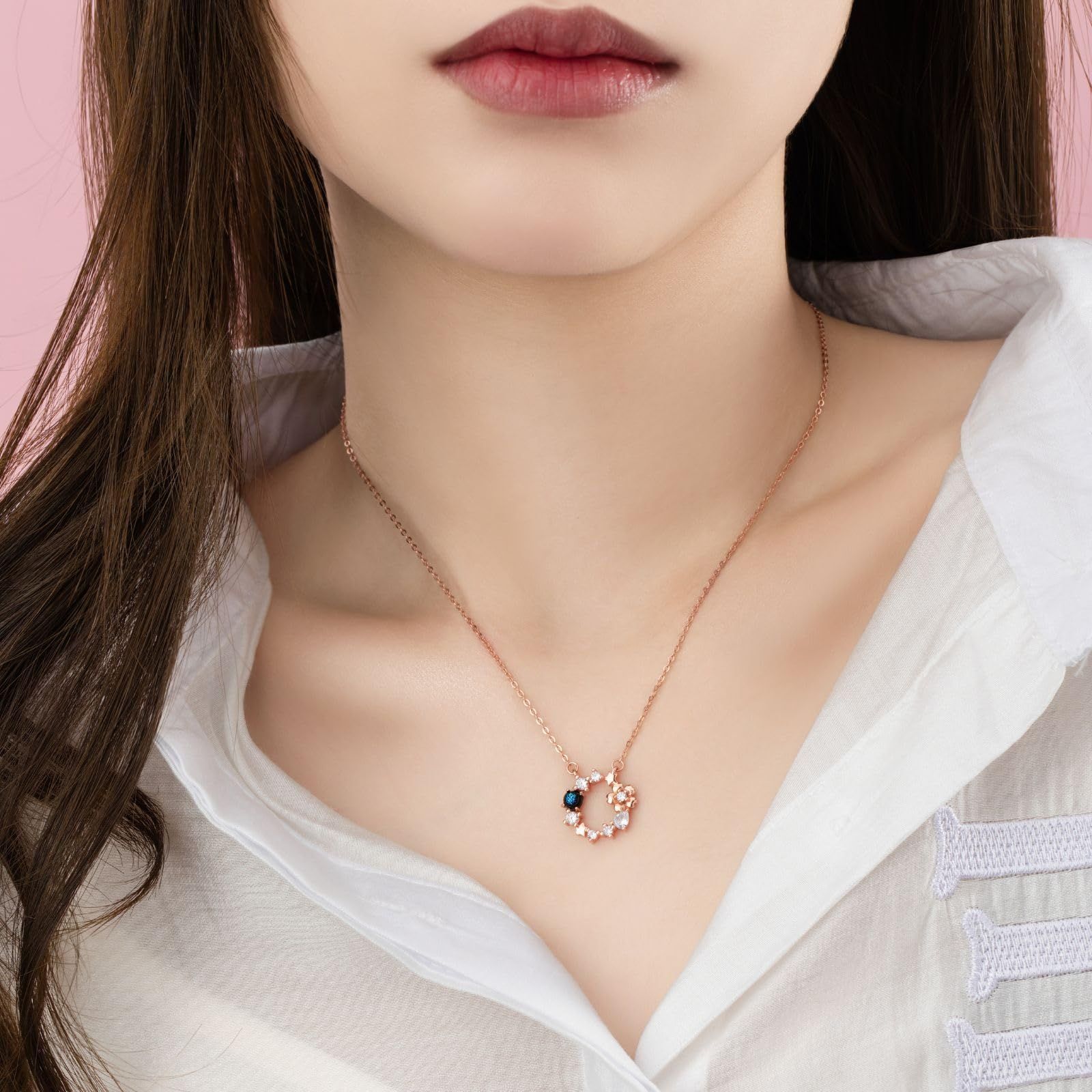  ORIKIN ネックレス レディース 桜ネックレス 桜 ペンダント 花 金属アレルギー対応ネックレス キュービックジルコニア シルバー925 プレゼント女性 40 5 cm ネックレス アクセサリー