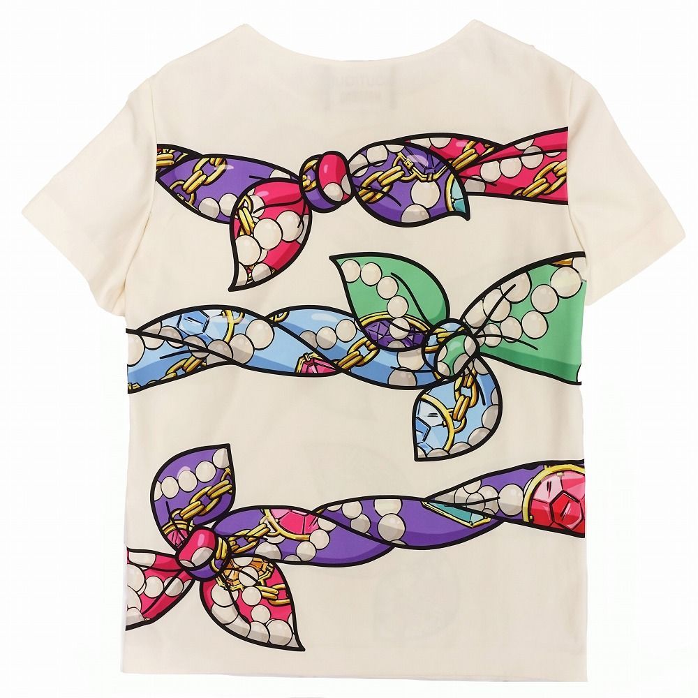 BOUTIQUE MOSCHINO ブティック モスキーノ リボン スカーフ柄 ブラウス シャツ 半袖 トップス 38 S ホワイト系 レディース 【中古】 BOUTIQUE MOSCHINO ブティック モスキーノ リボン スカーフ柄