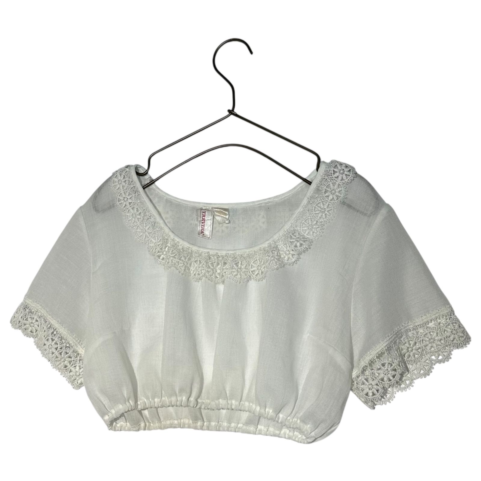 Euro vintage(ヨーロッパヴィンテージ) lace tirol shortblouse レースのチロルショートブラウス /ウエストゴム/レースに一部破れ有 S~M程度 ホワイト Euro vintage(ヨーロッパヴィンテージ) lace tirol shortblouse