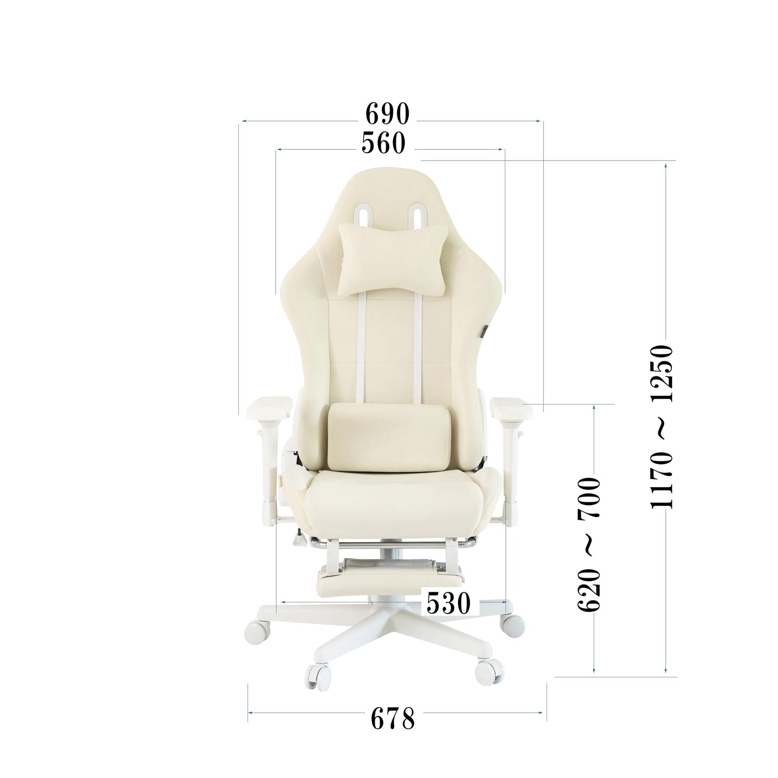 Wisteriaゲーミングチェア ファブリック オットマン付 デスクチェア 白 アイボリー 高身長シリンダー